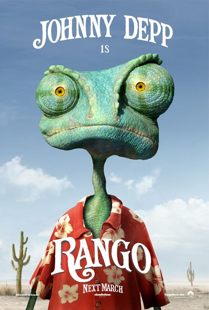 Джонни Депп в роли хамелеона в 3D-мультфильме «Ранго»