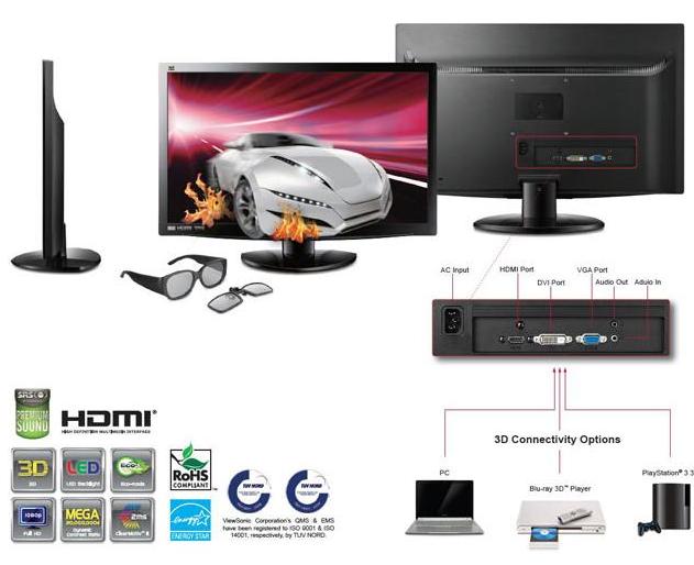 Full HD 3D-монитор ViewSonic V3D231 для игр в стерео 3D