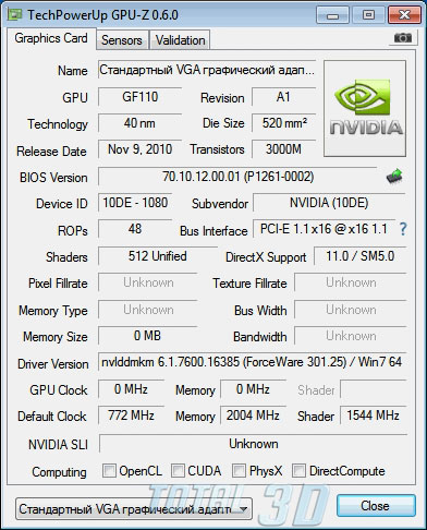 Скриншот утилиты GPU-Z GeForce GTX 580